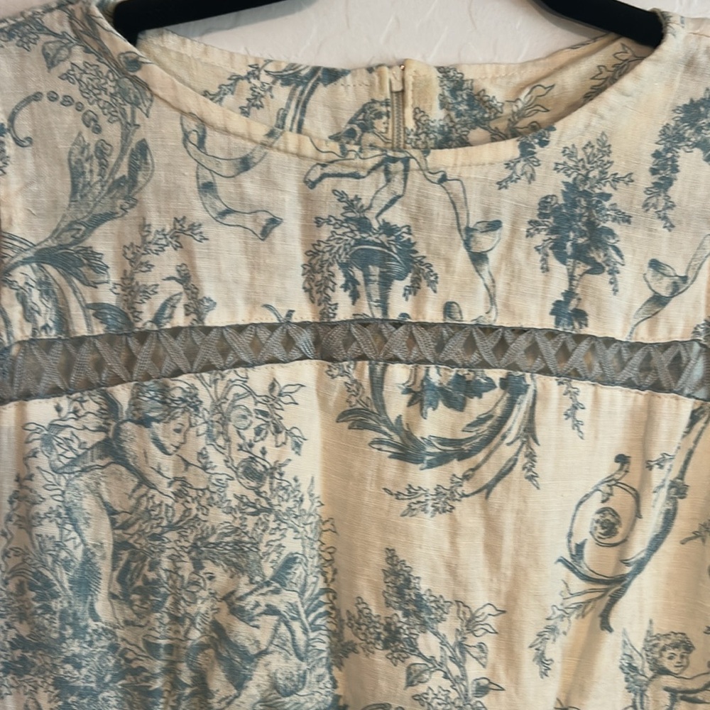 Vintage 1990s Linen Match Blue and White Dress Size 6P. - Picture 2 of 11